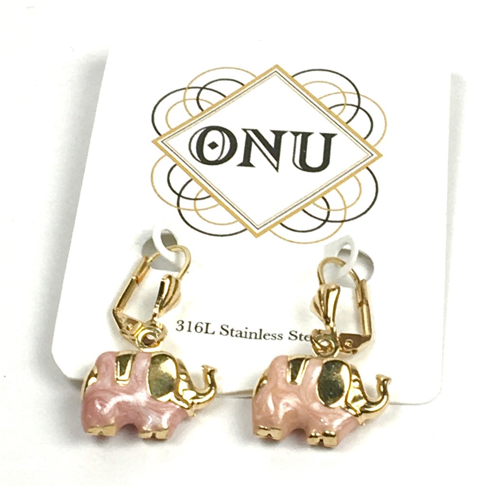 Elephant Dangle Gold Steel Earrings